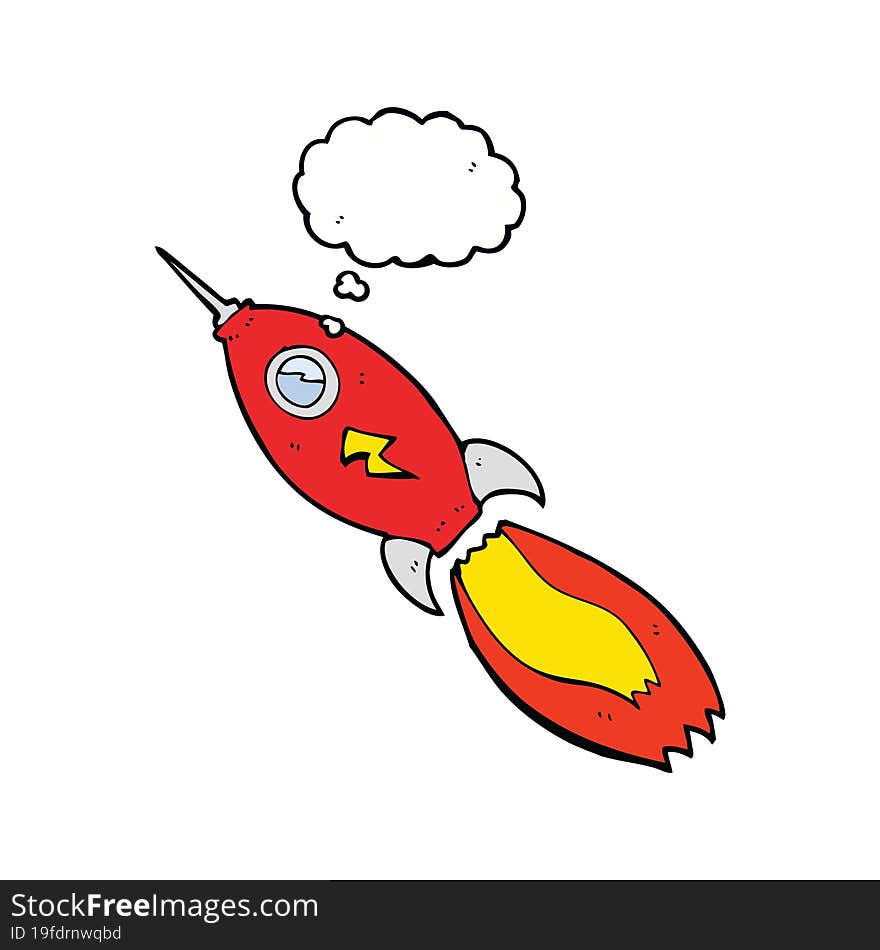 cartoon rocket with thought bubble