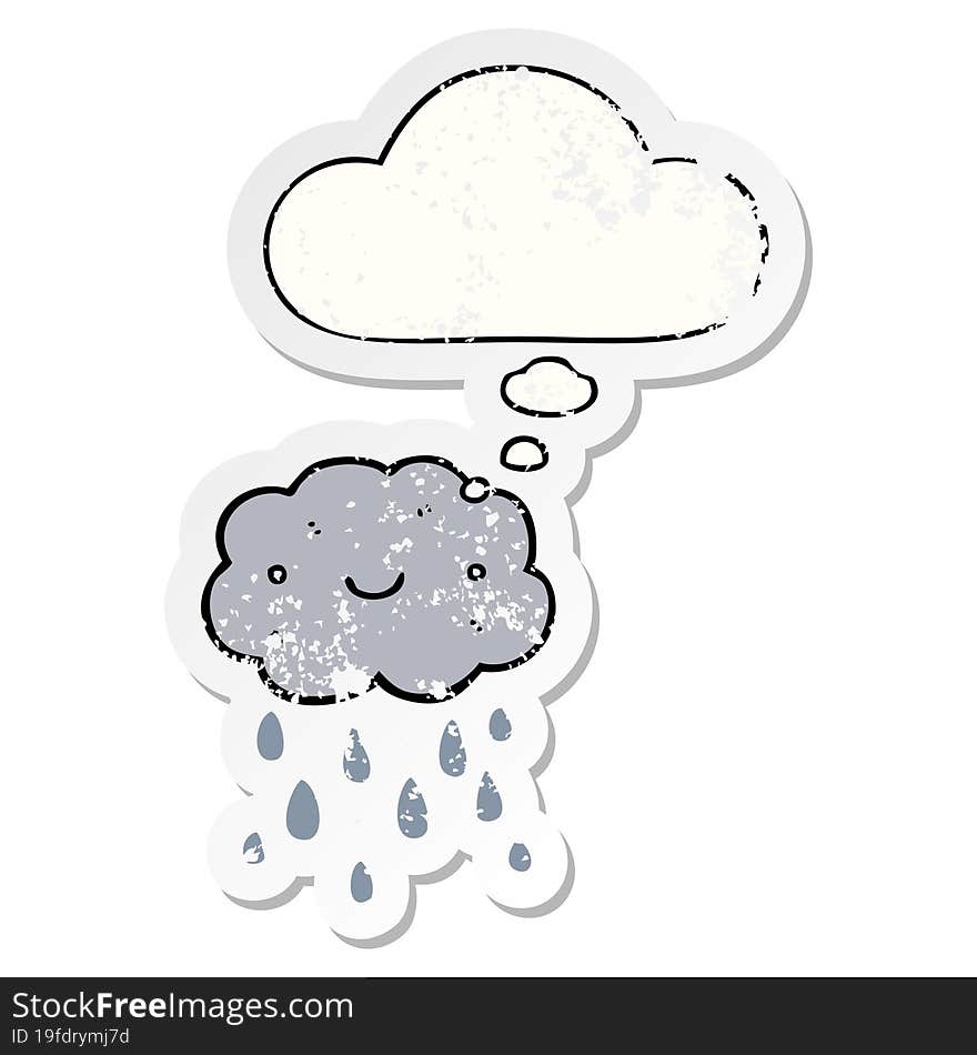 cute cartoon cloud and thought bubble as a distressed worn sticker