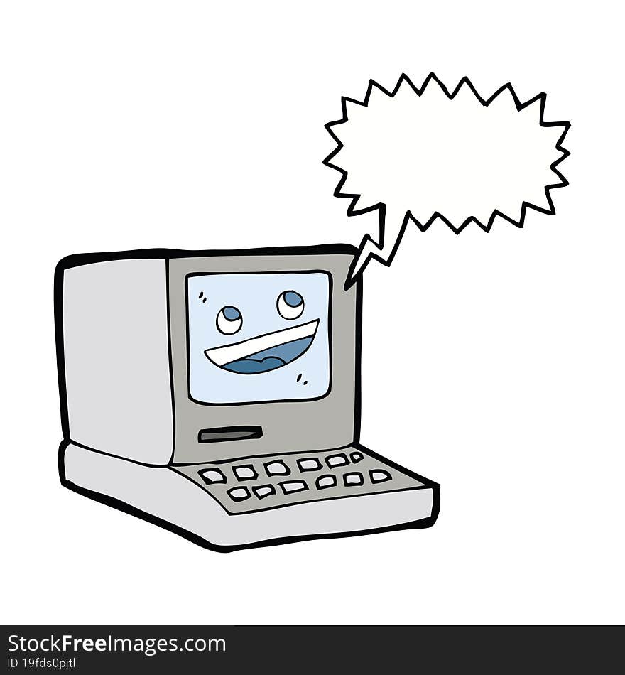 cartoon old computer with speech bubble