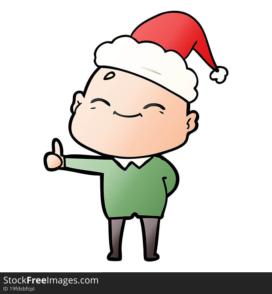 happy hand drawn gradient cartoon of a bald man wearing santa hat. happy hand drawn gradient cartoon of a bald man wearing santa hat