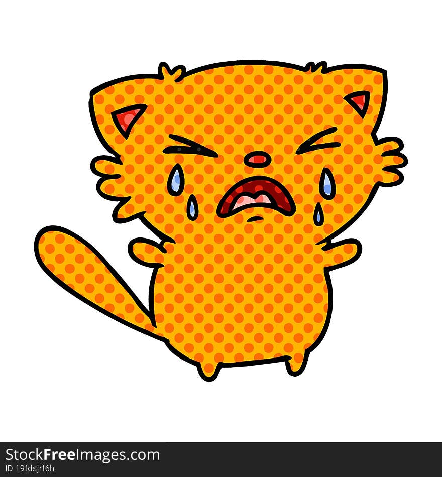 cartoon of cute kawaii crying cat