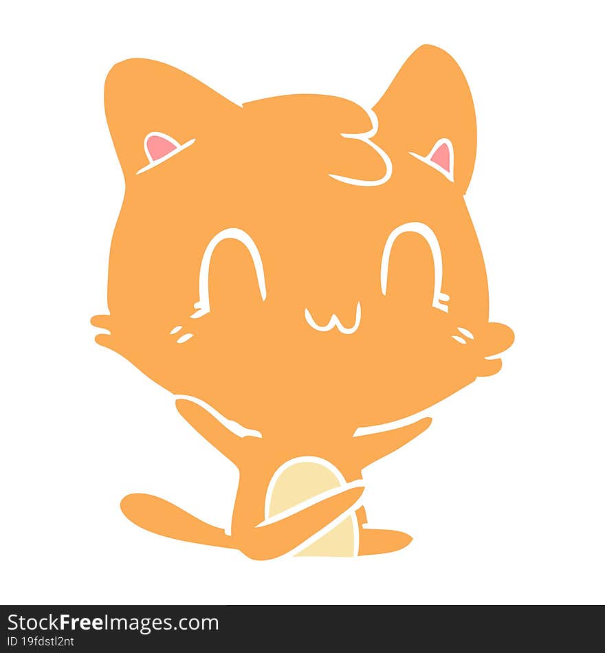 Flat Color Style Cartoon Happy Cat