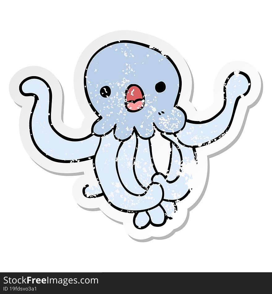 distressed sticker of a cartoon jellyfish