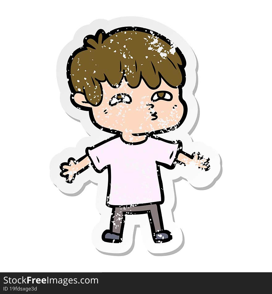 distressed sticker of a cartoon man confused