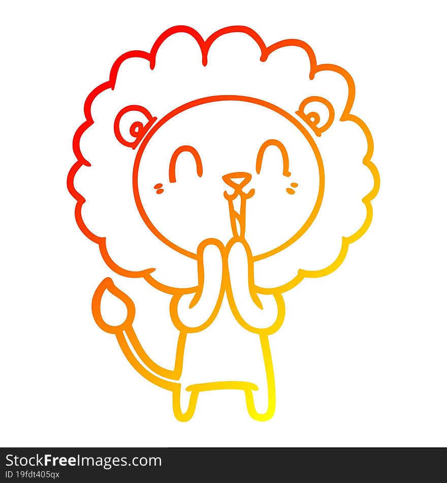 warm gradient line drawing laughing lion cartoon