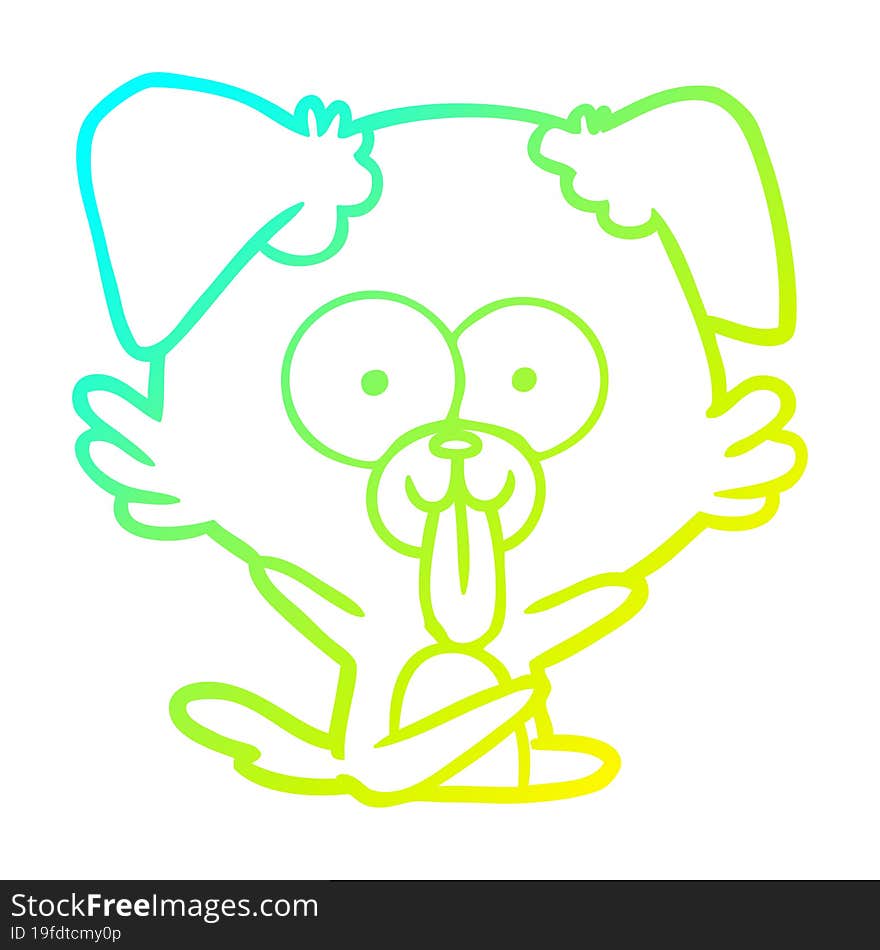 cold gradient line drawing of a cartoon dog with tongue sticking out