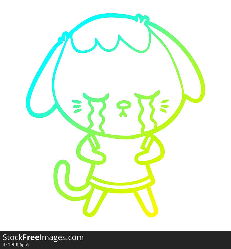 cold gradient line drawing cute puppy crying cartoon