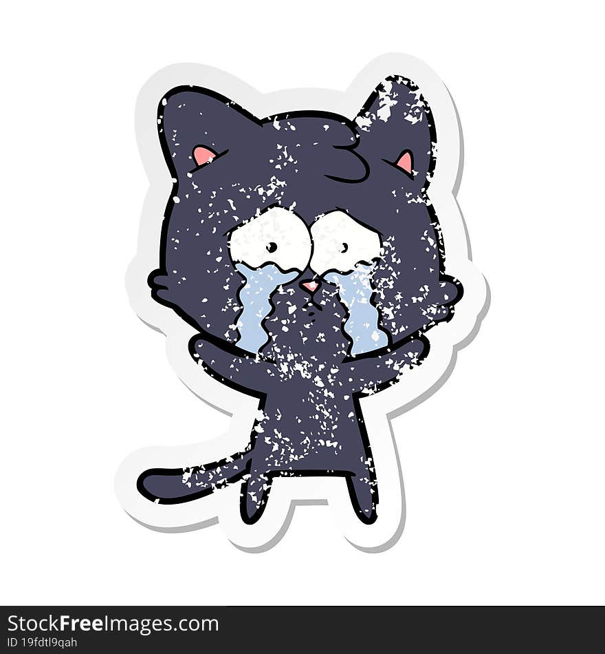 distressed sticker of a cartoon crying cat