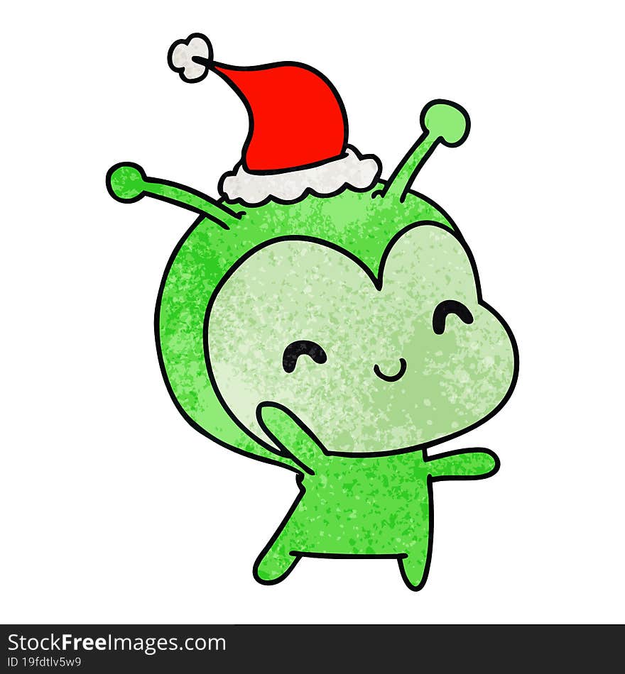 Christmas Textured Cartoon Of Kawaii Alien