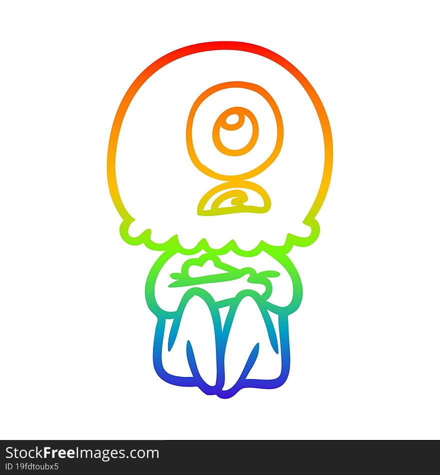 Rainbow Gradient Line Drawing Cartoon Cyclops Alien Spaceman