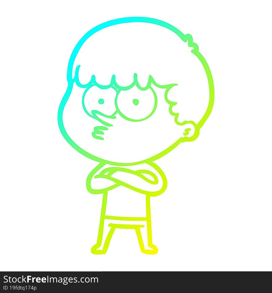 Cold Gradient Line Drawing Cartoon Curious Boy