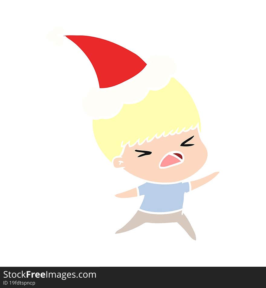 Flat Color Illustration Of A Stressed Man Wearing Santa Hat