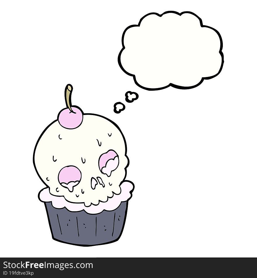 cartoon halloween cup cake with thought bubble