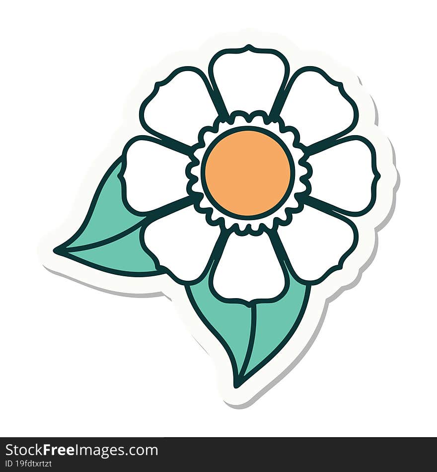 sticker of tattoo in traditional style of a flower. sticker of tattoo in traditional style of a flower