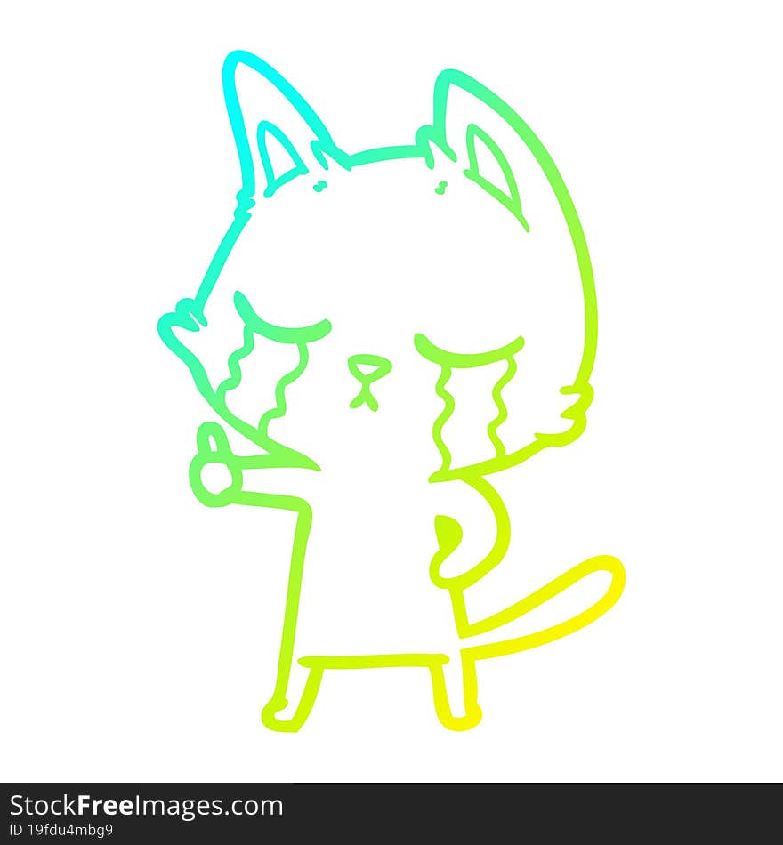 Cold Gradient Line Drawing Crying Cartoon Cat