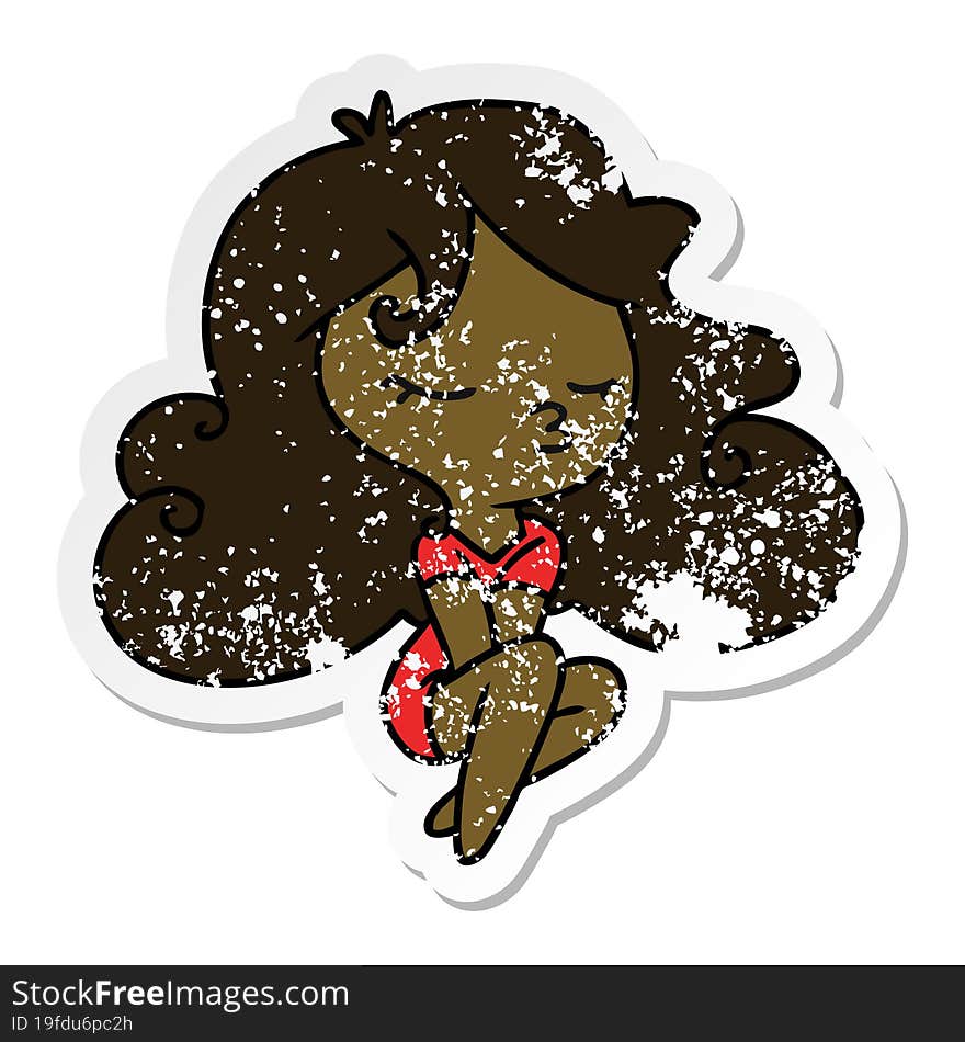 Distressed Sticker Cartoon Of Cute Kawaii Girl