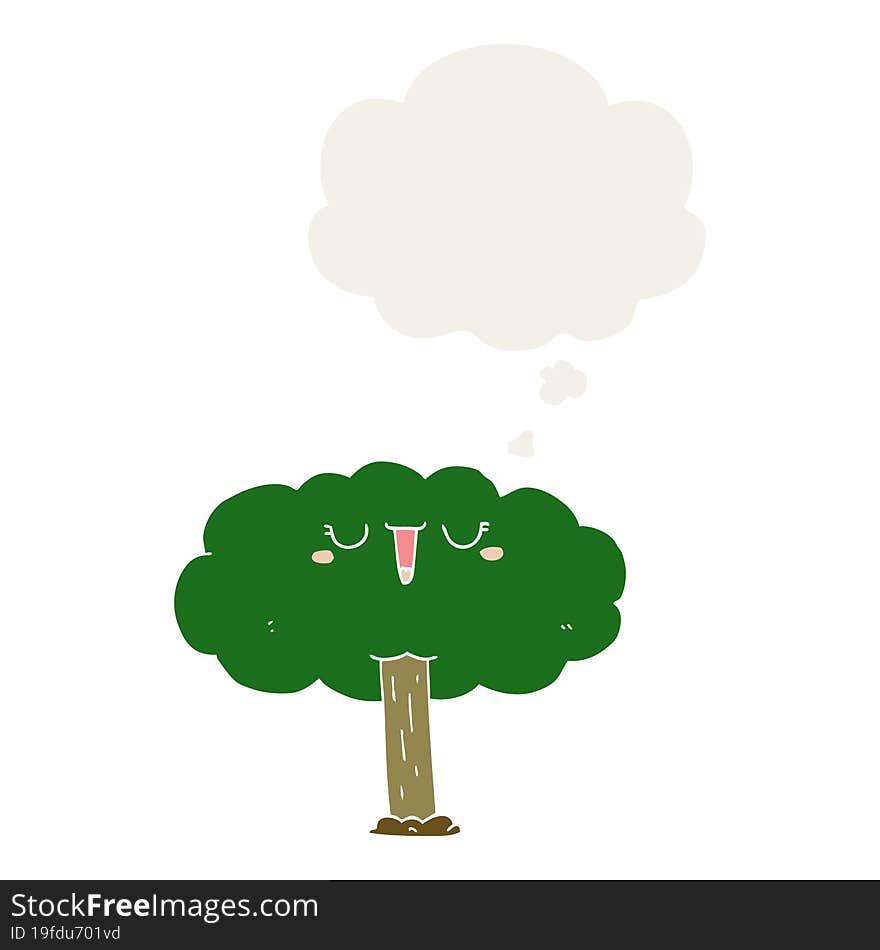 cartoon tree with thought bubble in retro style