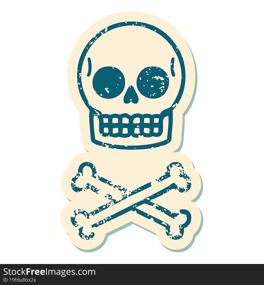 distressed sticker tattoo style icon of a skull and bones