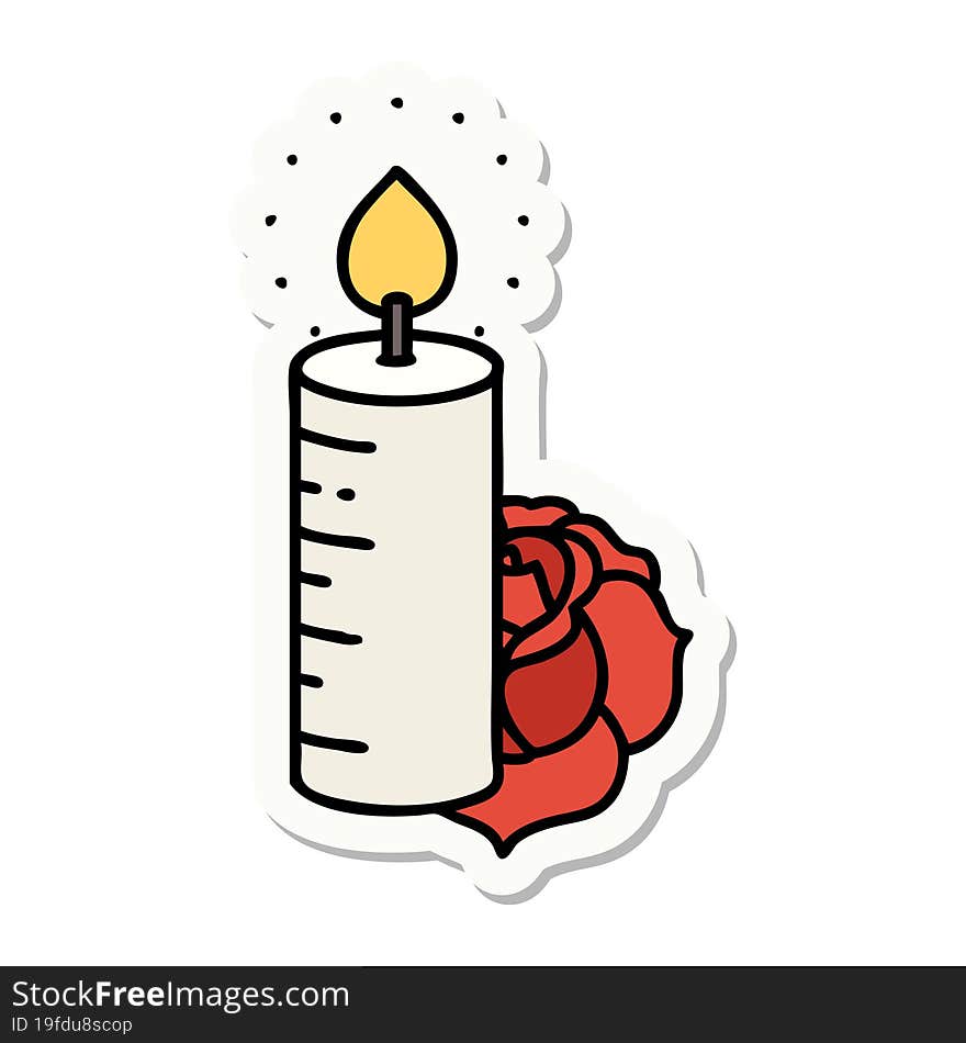 sticker of tattoo in traditional style of a candle and a rose. sticker of tattoo in traditional style of a candle and a rose