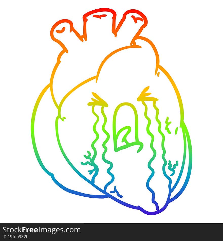 rainbow gradient line drawing cartoon heart crying