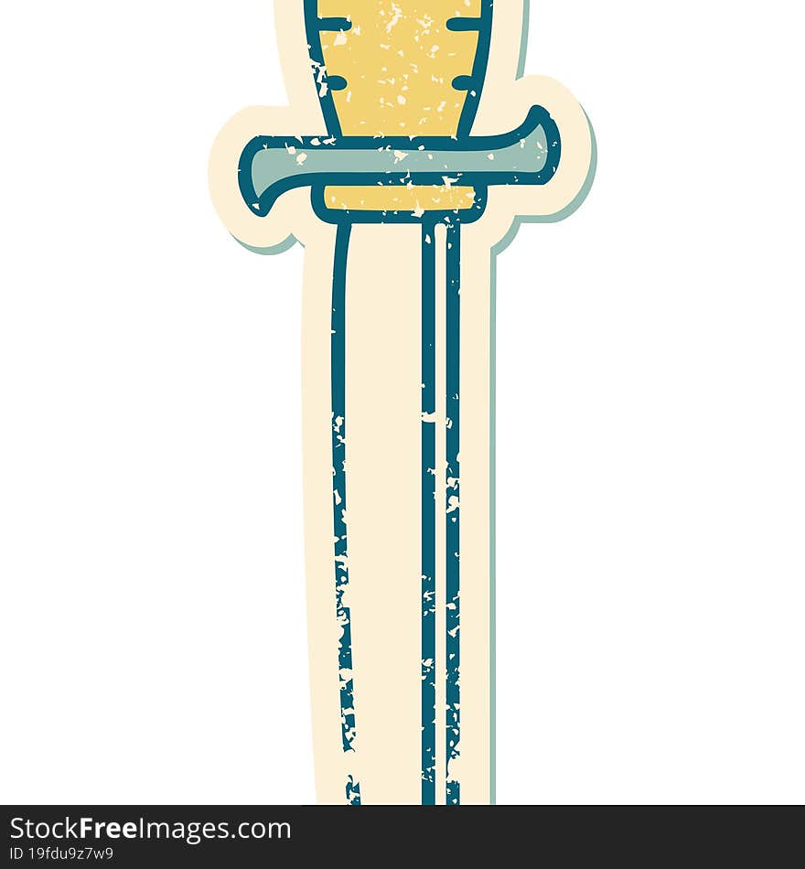 Distressed Sticker Tattoo Style Icon Of A Dagger