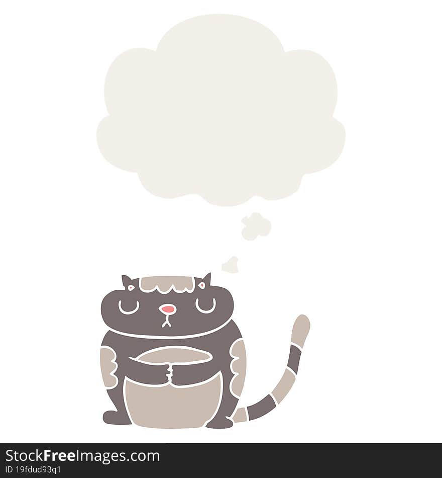 Cute Cartoon Cat And Thought Bubble In Retro Style