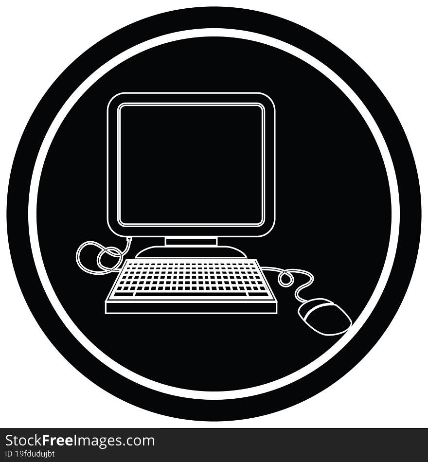 Computer With Mouse Circular Symbol