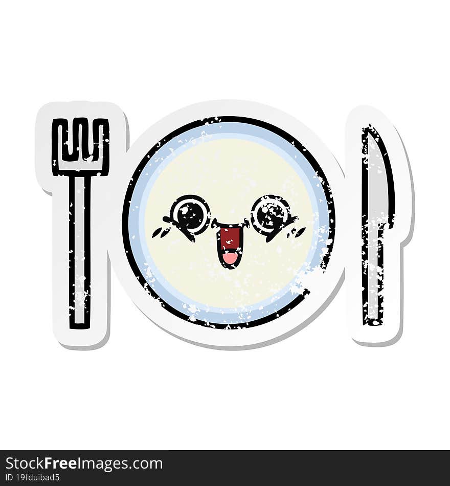 distressed sticker of a cute cartoon dinner plate