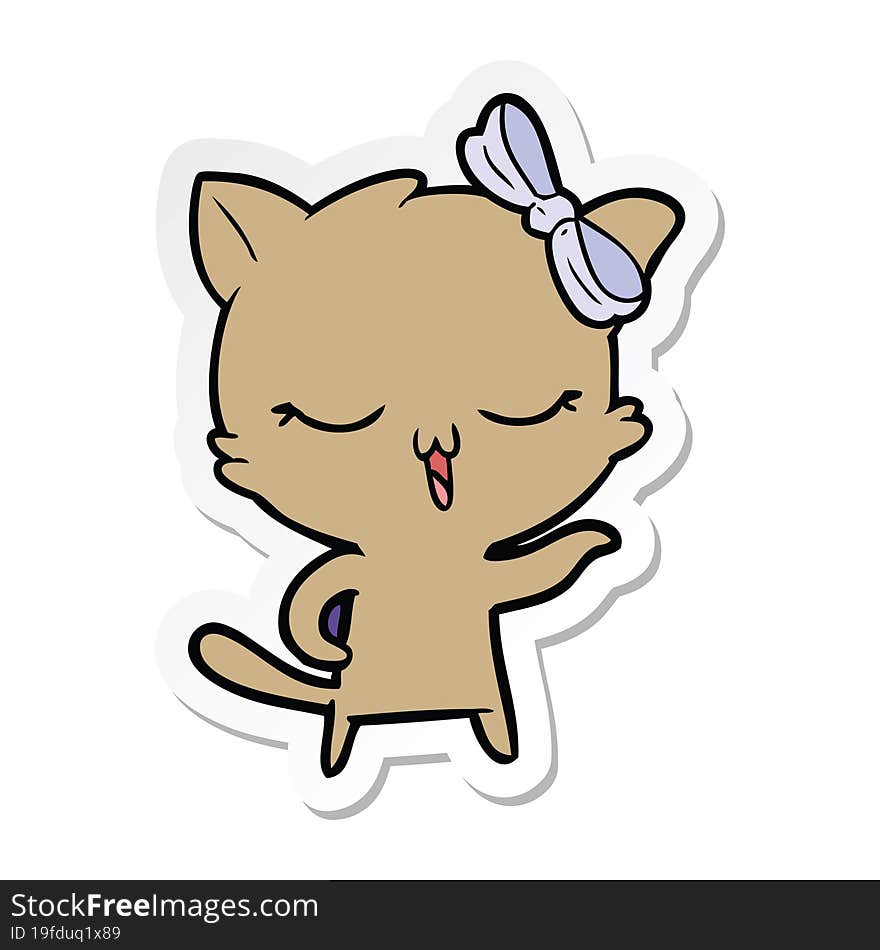 Sticker Of A Cartoon Cat With Bow On Head