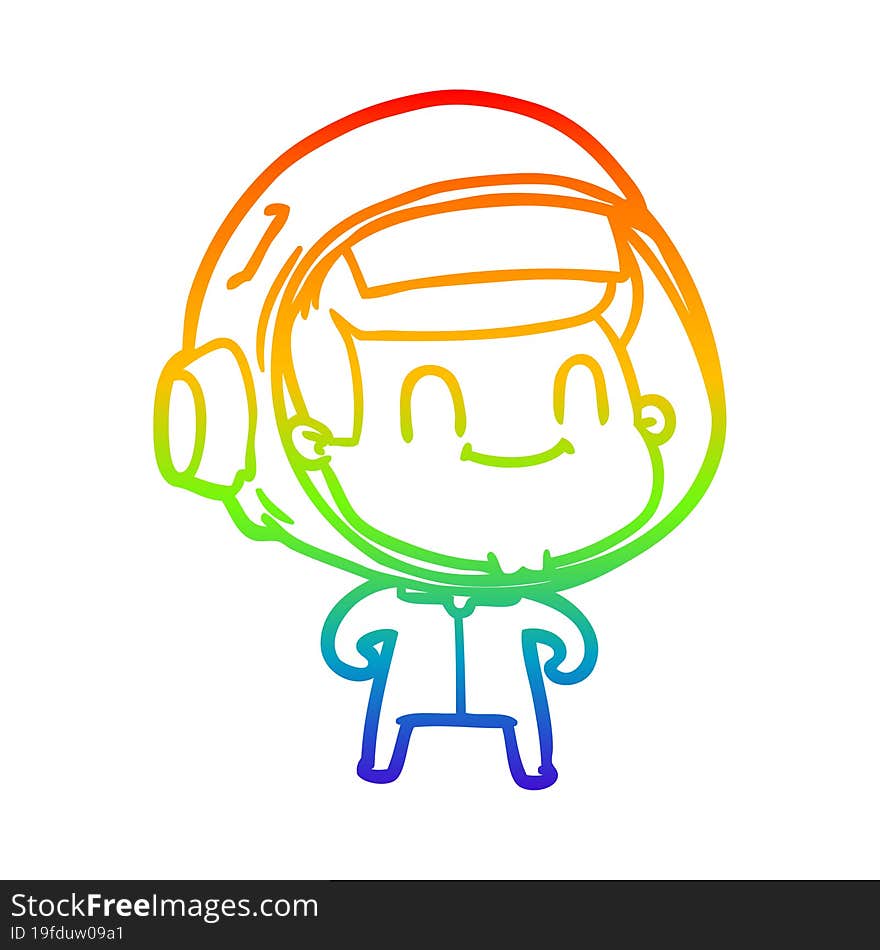 rainbow gradient line drawing happy cartoon astronaut man