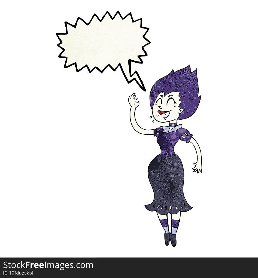 freehand speech bubble textured cartoon vampire girl