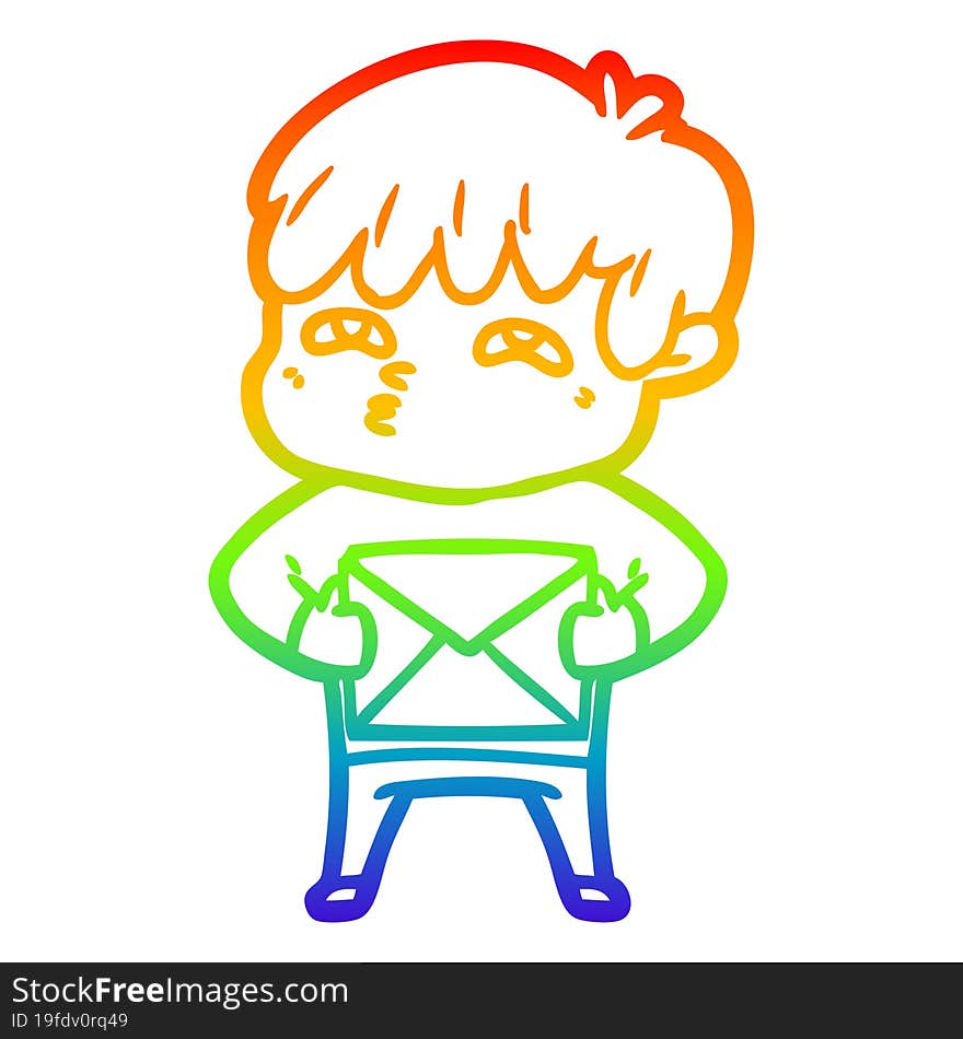 rainbow gradient line drawing cartoon curious man