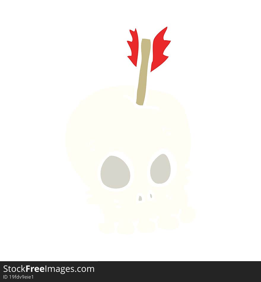 flat color illustration of a cartoon skull with arrow