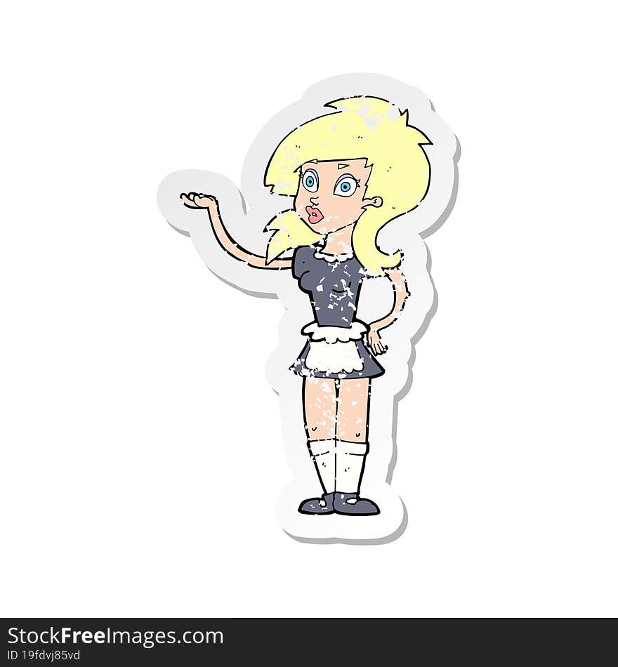 retro distressed sticker of a cartoon pretty waitress