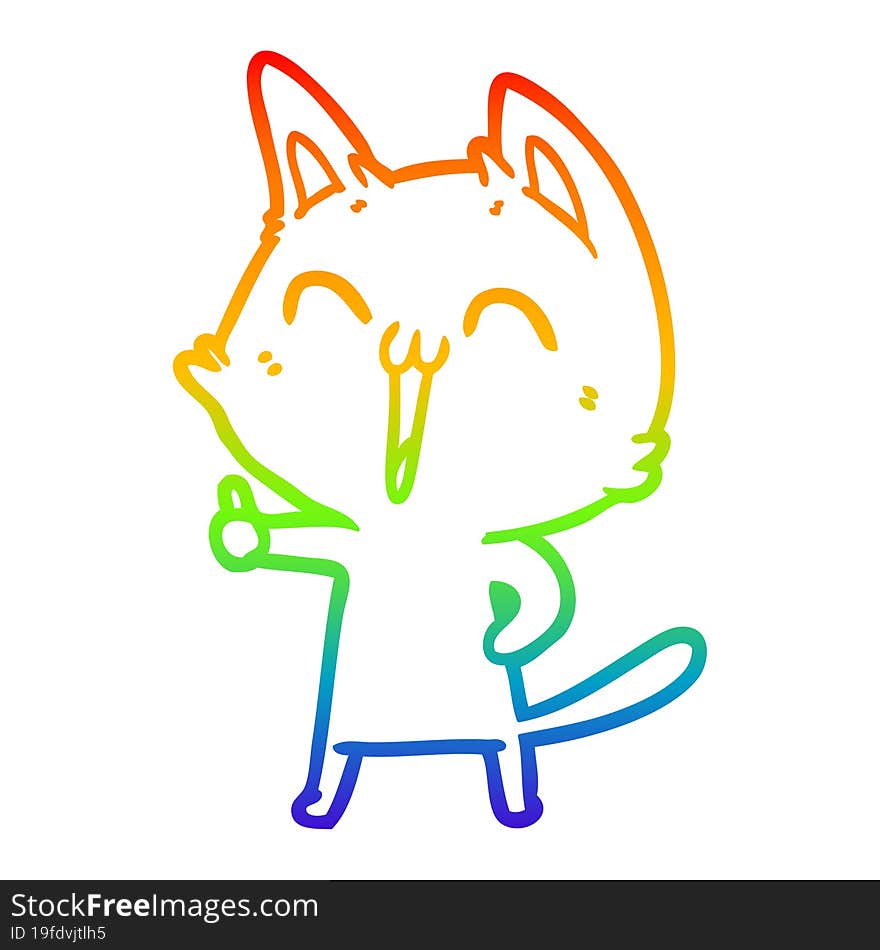 rainbow gradient line drawing of a happy cartoon cat