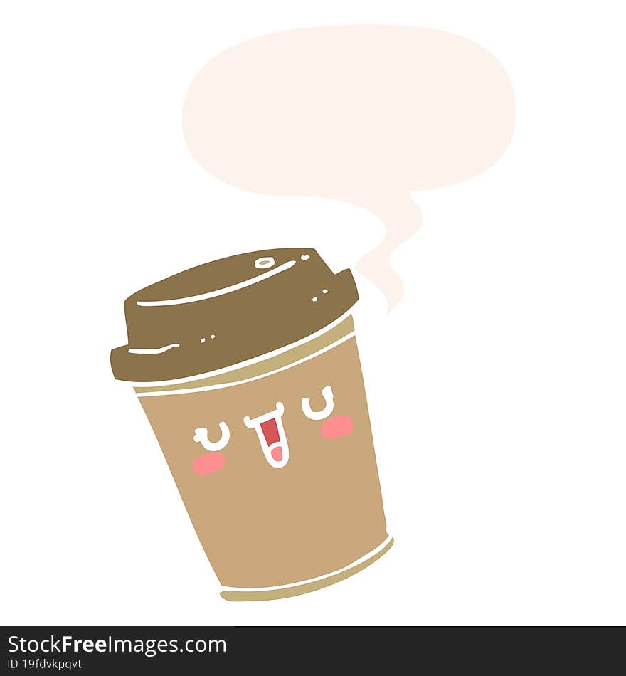 Cartoon Take Out Coffee And Speech Bubble In Retro Style