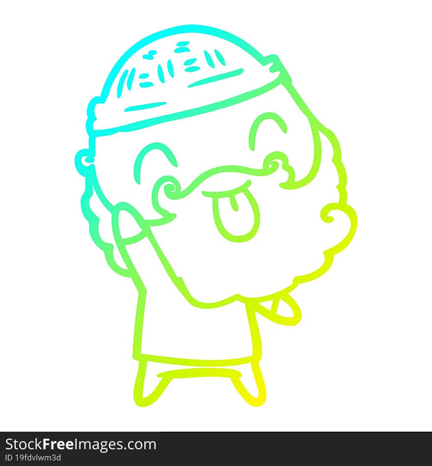 cold gradient line drawing man with beard sticking out tongue