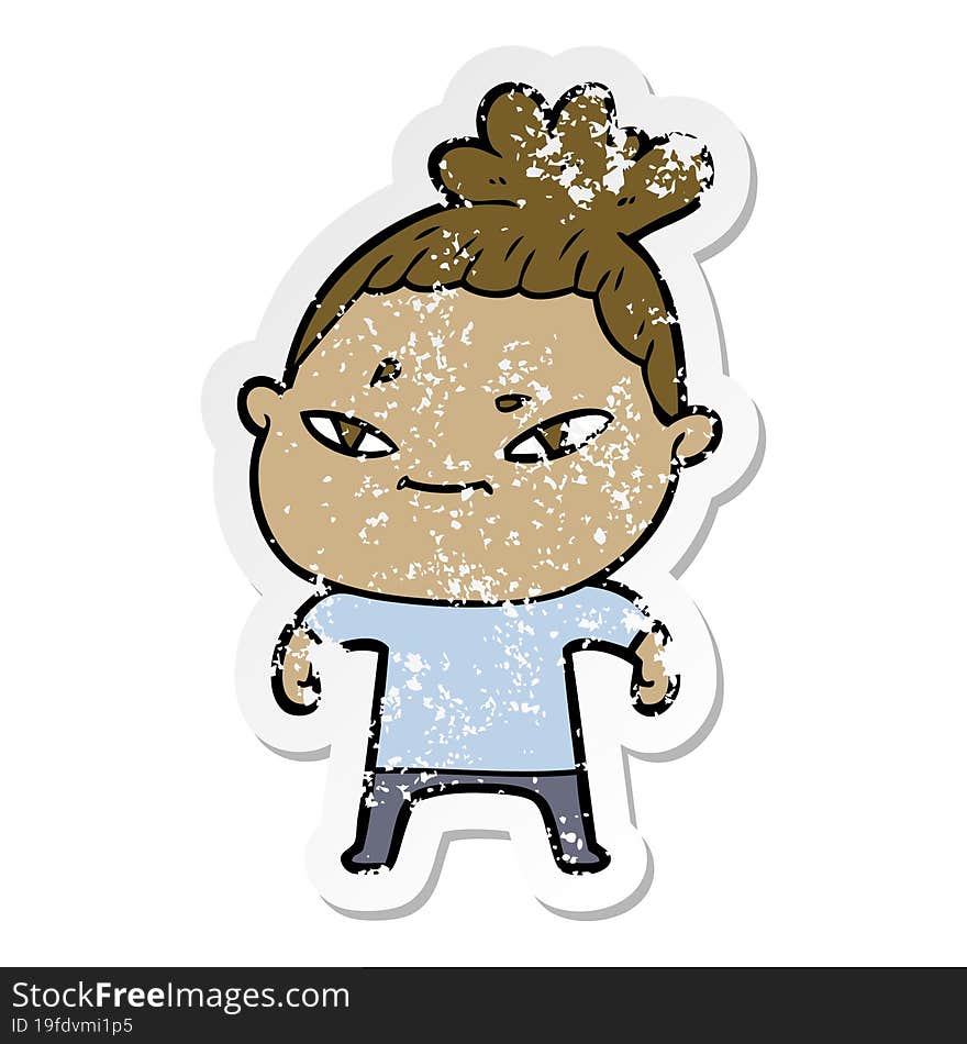 Distressed Sticker Of A Cartoon Woman