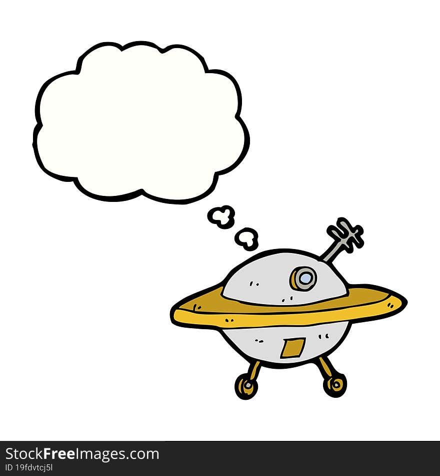 cartoon flying saucer with thought bubble