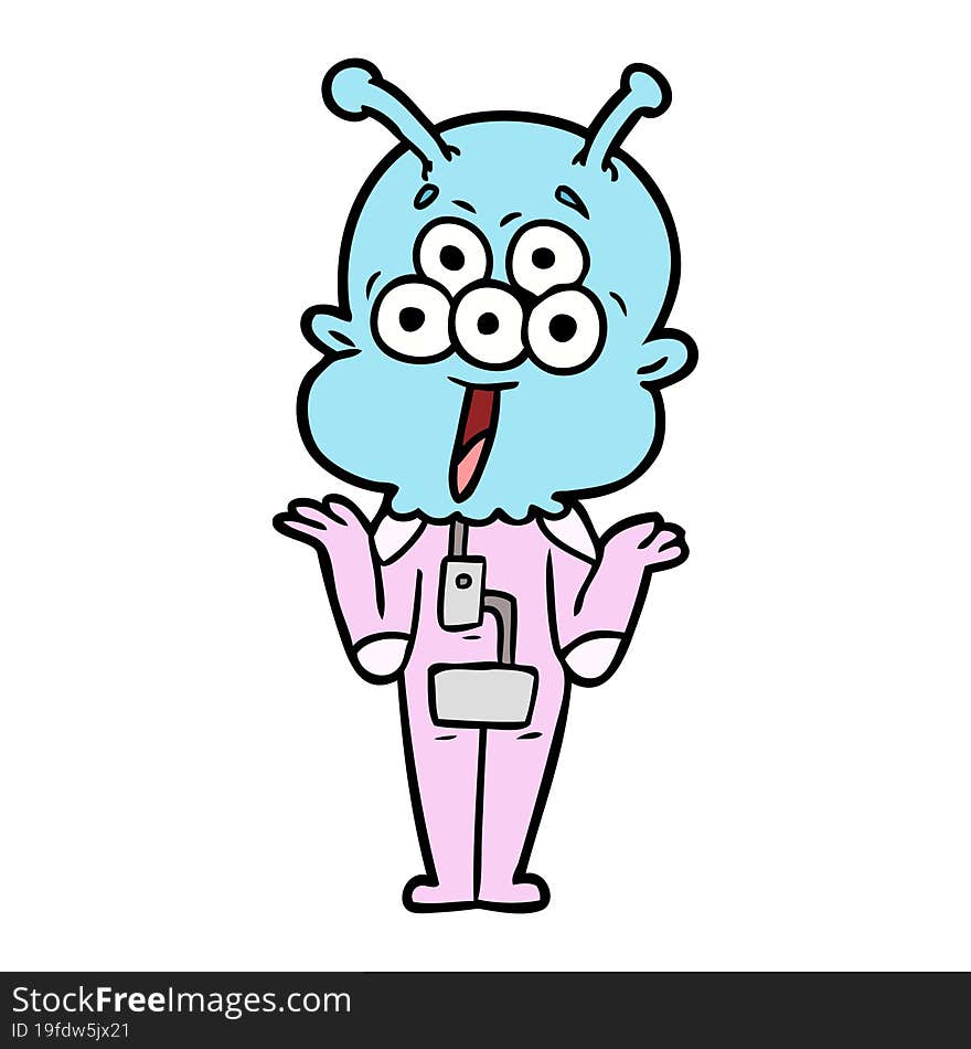 happy cartoon alien shrugging shoulders. happy cartoon alien shrugging shoulders