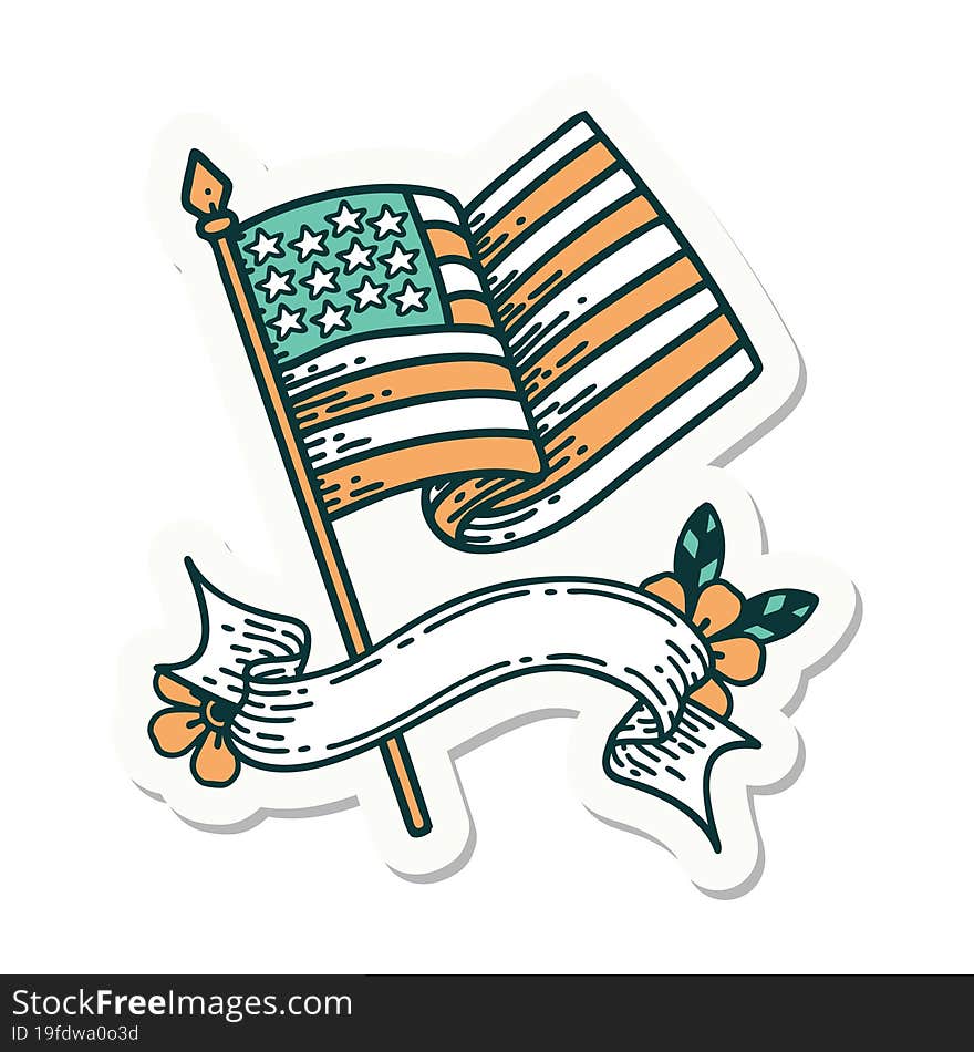 tattoo style sticker with banner of the american flag