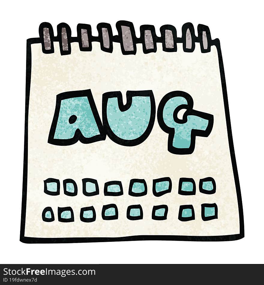 cartoon doodle calendar showing month of august