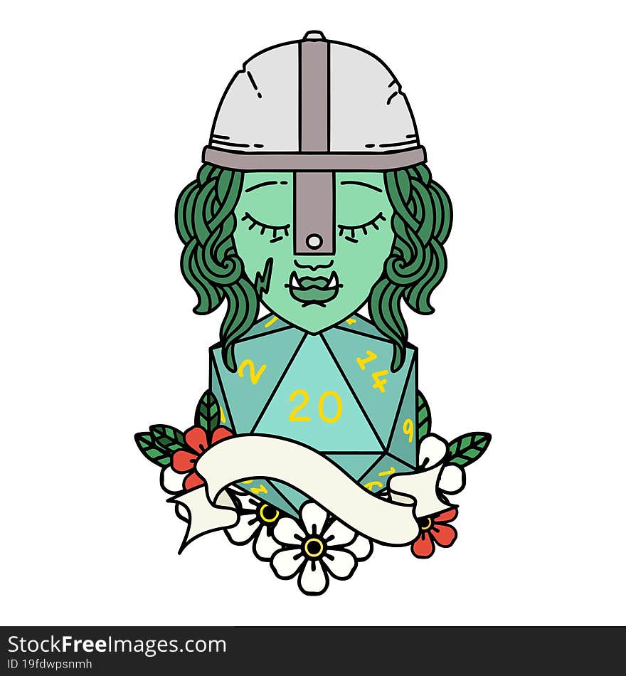 Half Orc Fighter Character With Natural 20 Dice Roll Illustration