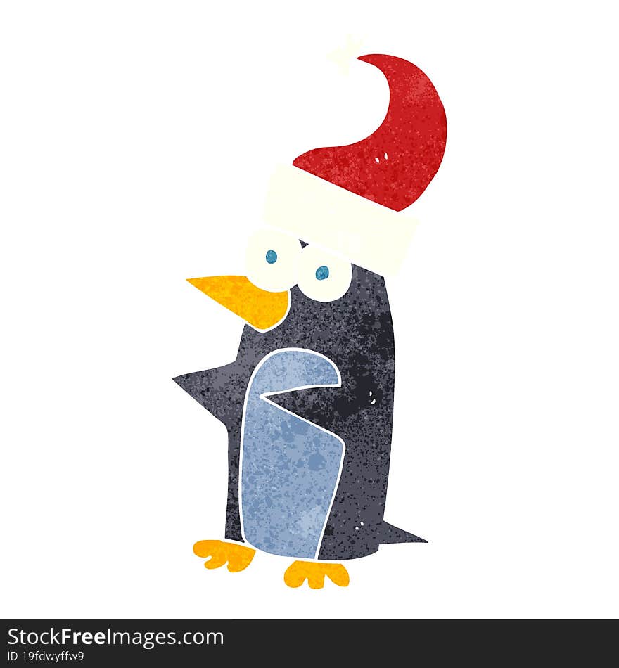 retro cartoon christmas penguin