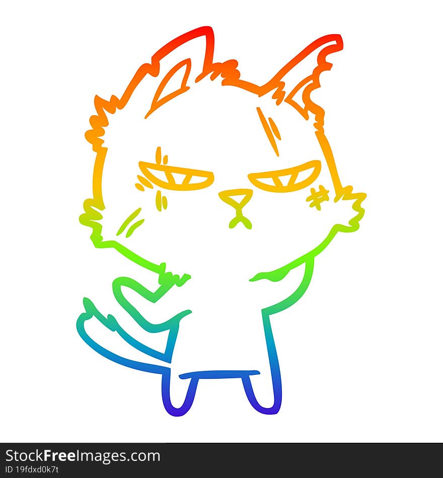 rainbow gradient line drawing tough cartoon cat