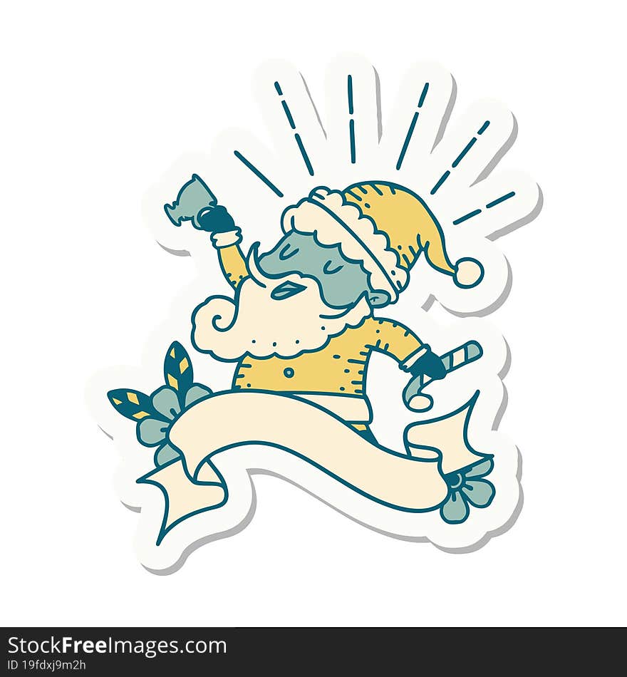 sticker of tattoo style santa claus christmas character celebrating