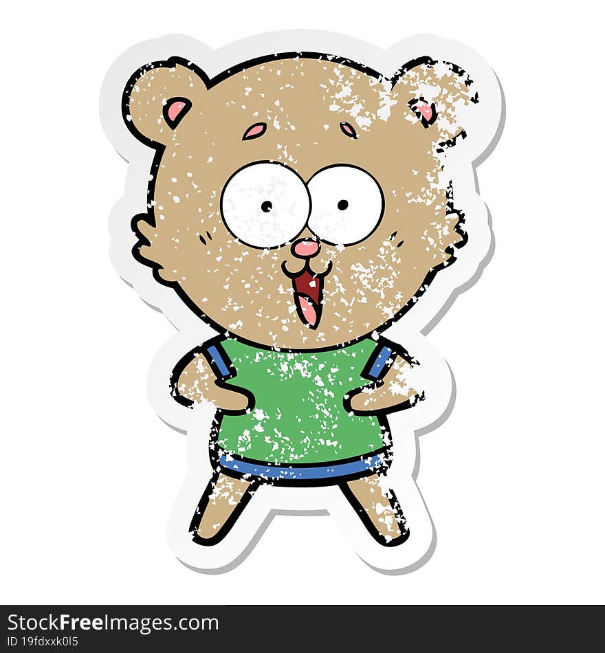 Distressed Sticker Of A Laughing Teddy  Bear Cartoon