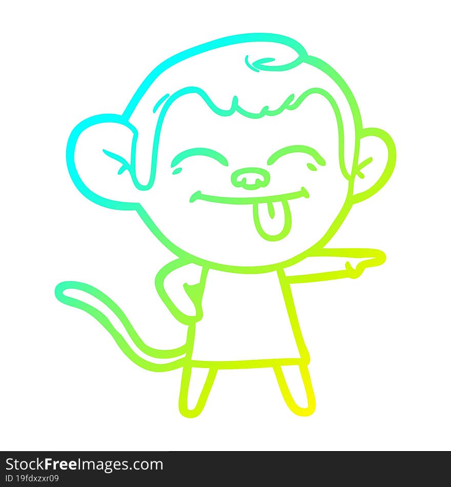 Cold Gradient Line Drawing Funny Cartoon Monkey Pointing