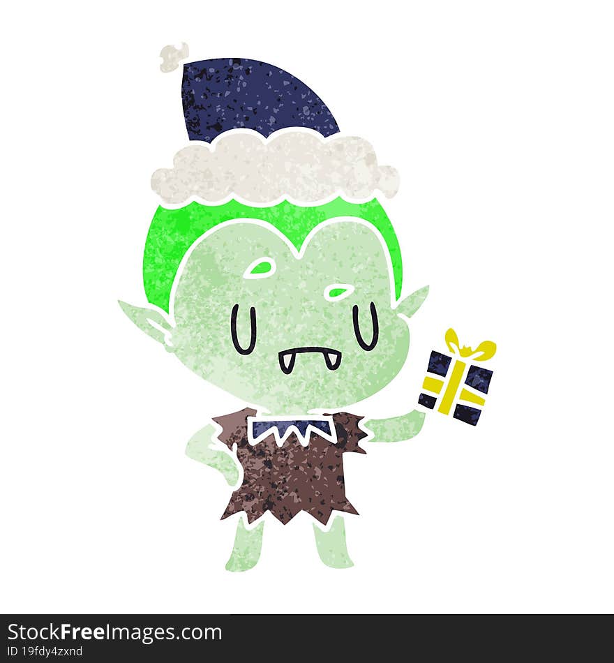 hand drawn christmas retro cartoon of kawaii vampire