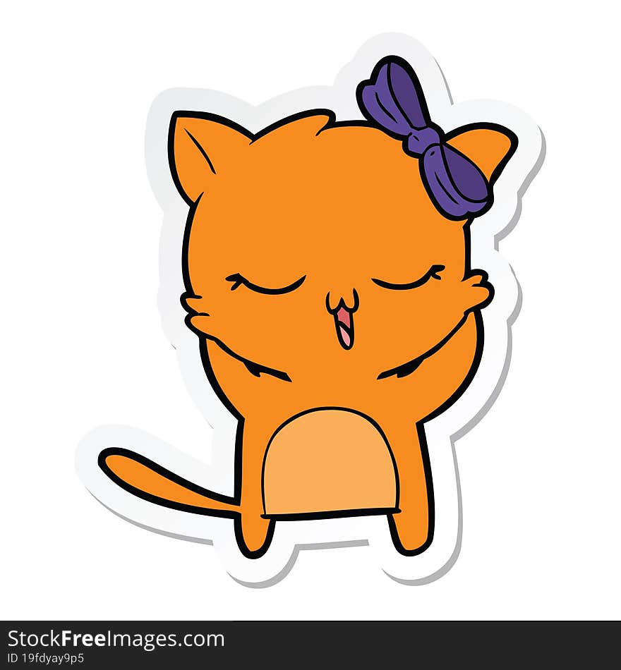 sticker of a cartoon cat with bow on head